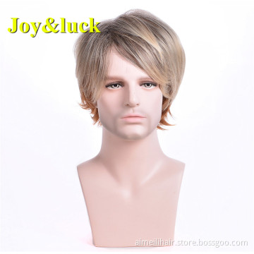 Blonde Ombre Brown Color Man Hair Male Wholesale Wigs for Men Daily or Party Short Natural Straight Men Wigs Synthetic Hair Wigs
